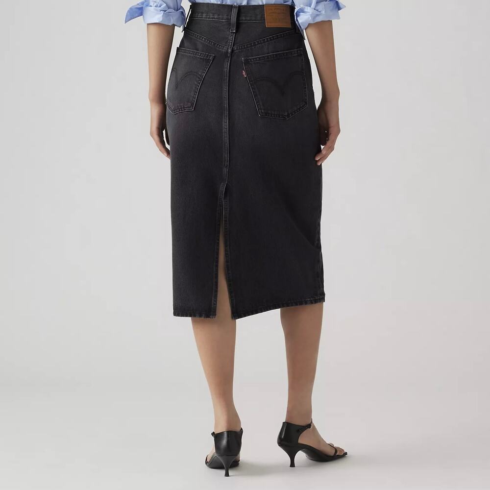 Levi's High Rise Back Slit Denim Midi Skirt Size 26 (M) Black NWT